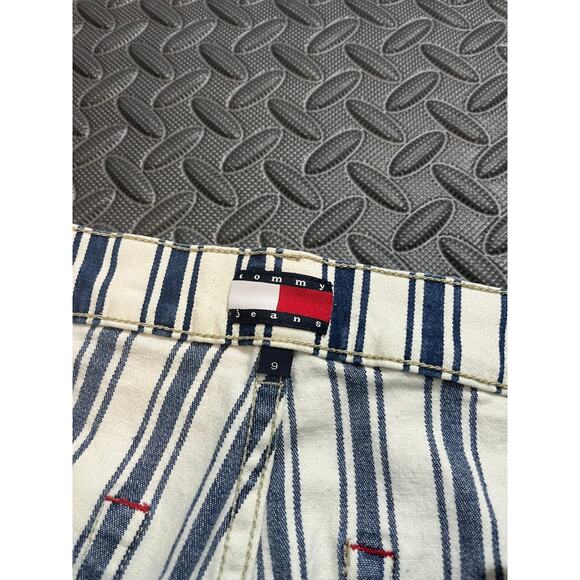 Tommy Hilfiger Y2K Striped Flare Jeans Bell Bottoms Blue White Hippie Fits 28 - Picture 3 of 10